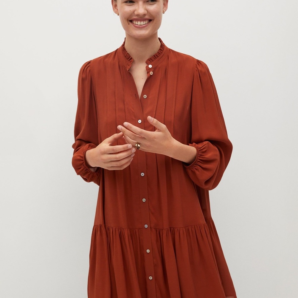 Mango Flowy Dress with Pleated Details NWT